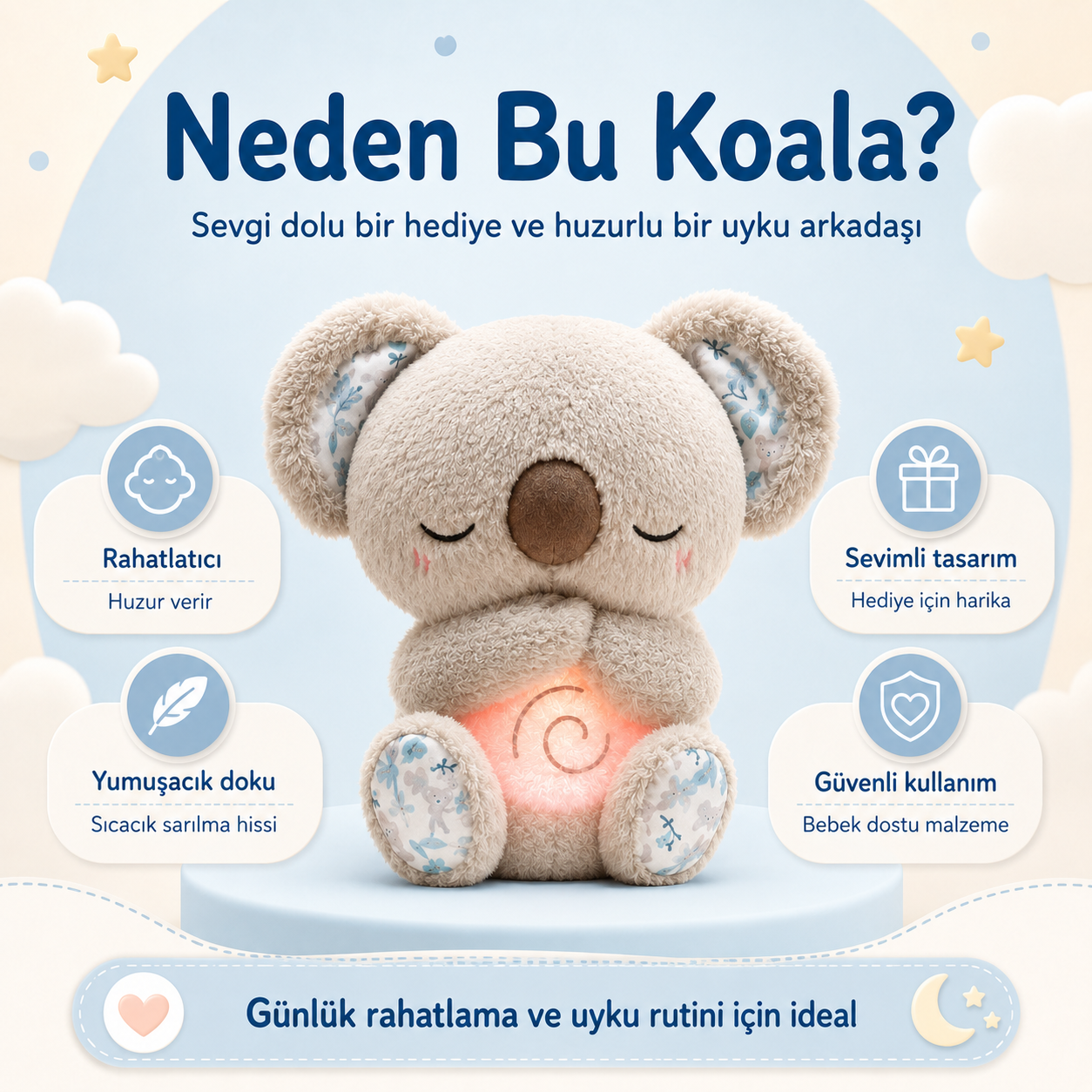 Toyzie - Sevimli Nefes Alan Işıklı Peluş Uyku Arkadaşı Koala