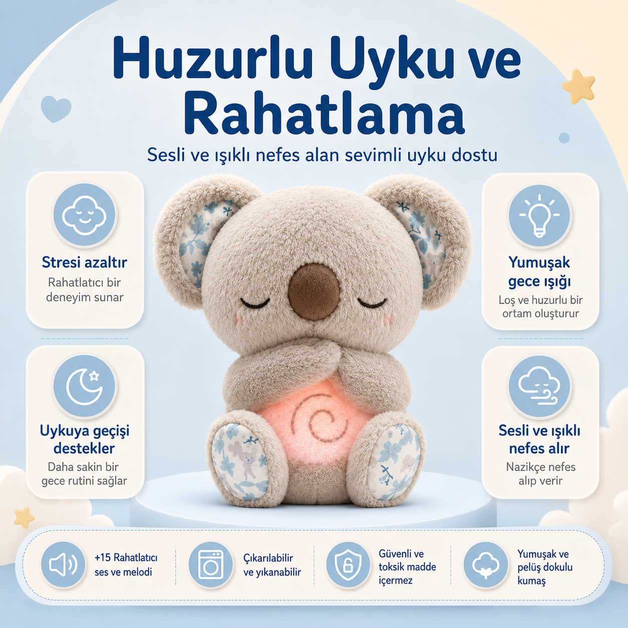 Toyzie - Sevimli Nefes Alan Işıklı Peluş Uyku Arkadaşı Koala