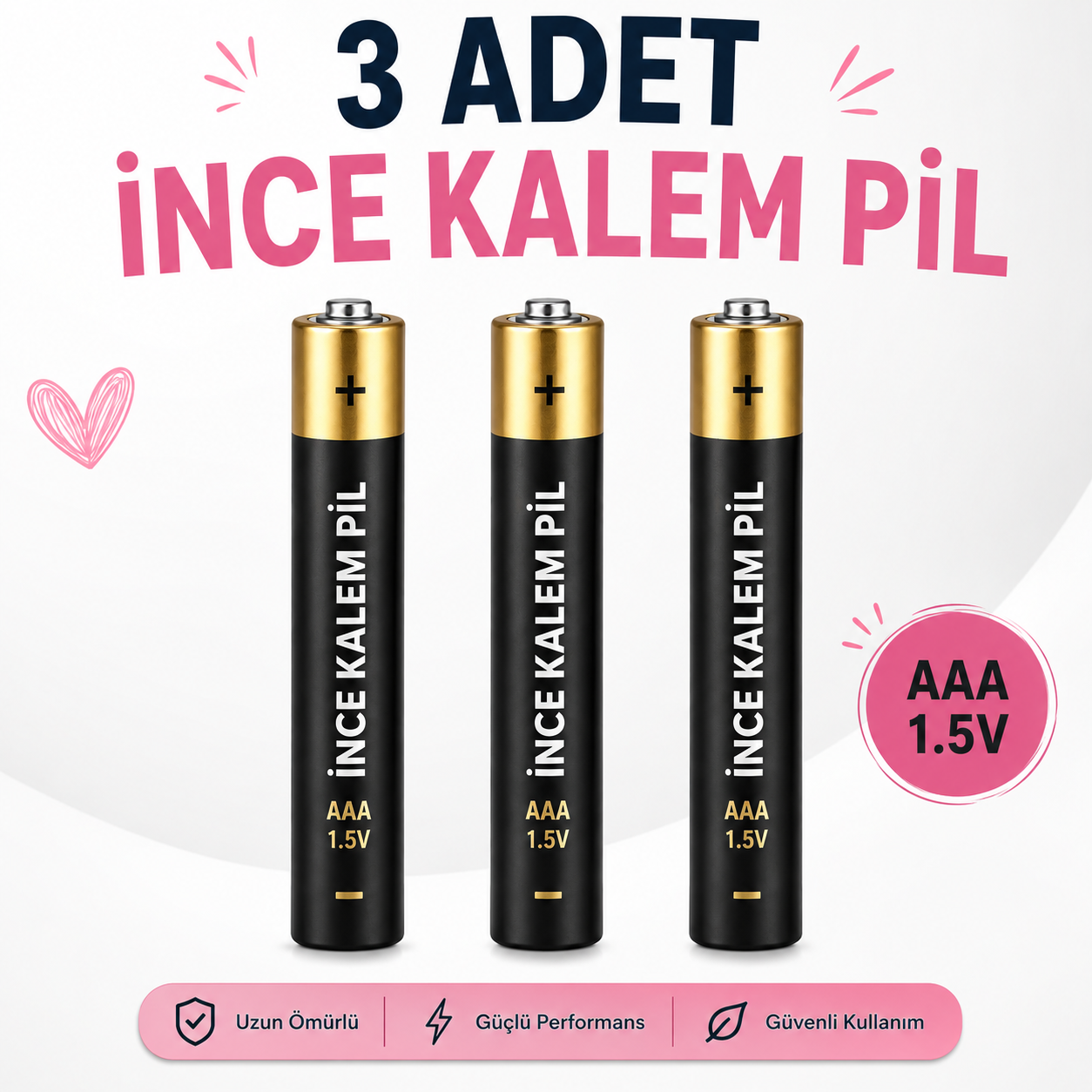 3 ADET İNCE KALEM PİL